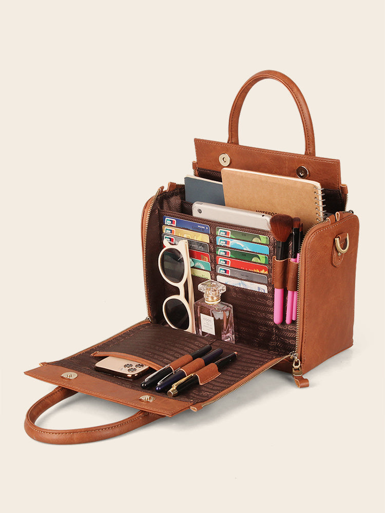 Sac fourre-tout tendance haut de gamme en cuir PU orange grande capacité