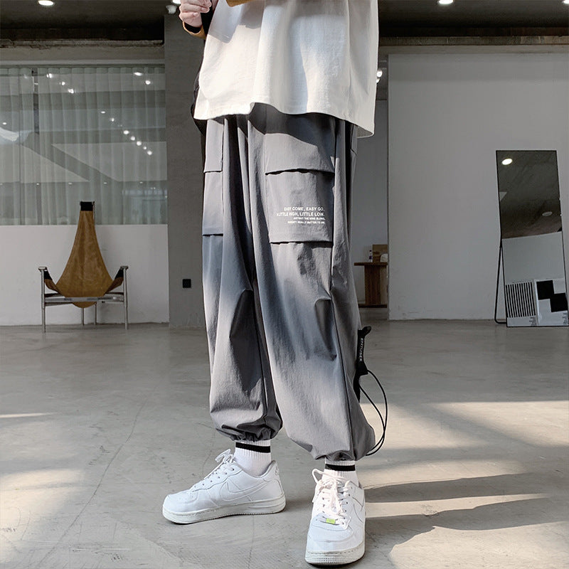 Men's Drawstring Casual Loose Multi-Pocket Overalls Pants