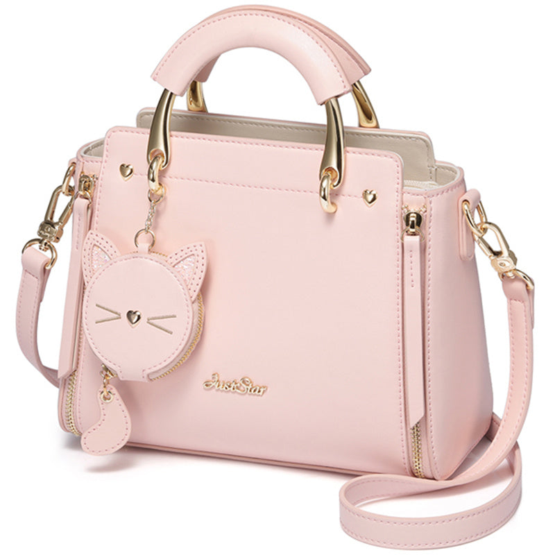 Sac à bandoulière brodé "Dame aux chats" bleu ou rose
