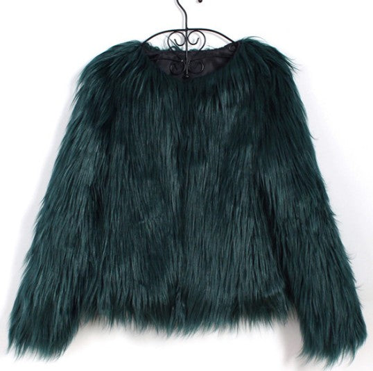 Autumn Winter Women's Long Wool Fur Coat with V Collar and Long Sleeves