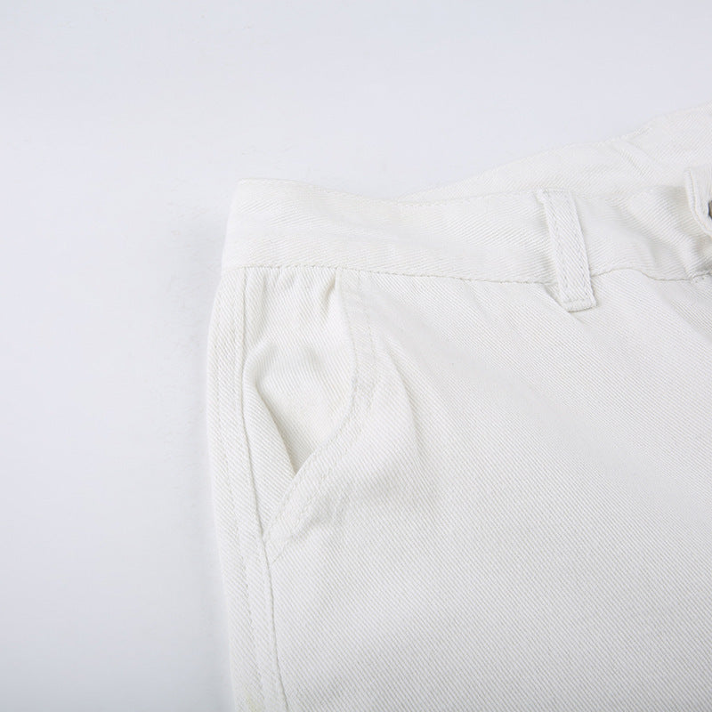 Pantalon décontracté droit en jean blanc taille haute