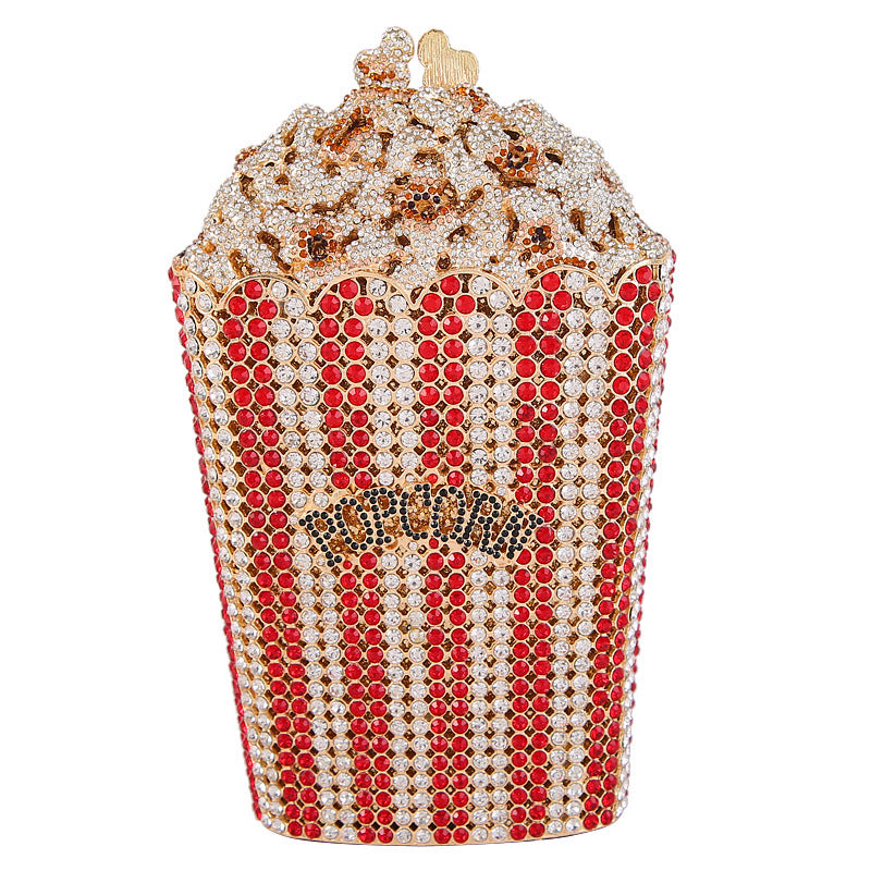Alloy Diamond Popcorn Bag Small Square Dinner Clutch 20cm