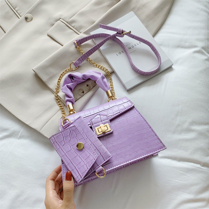 Portable Small Square PU Bag with Soft Handle and Lock Closure