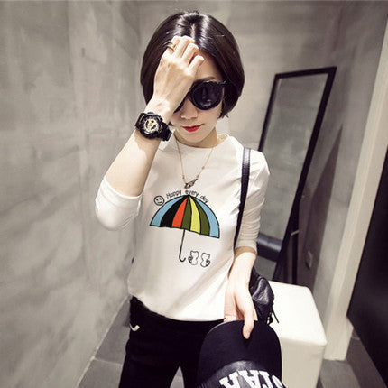 Long Sleeve Cartoon Versatile T-Shirt Polyester Fiber
