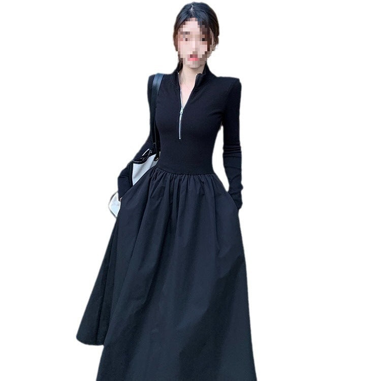 Fashionable Black Knitted A-Line Dress for Women