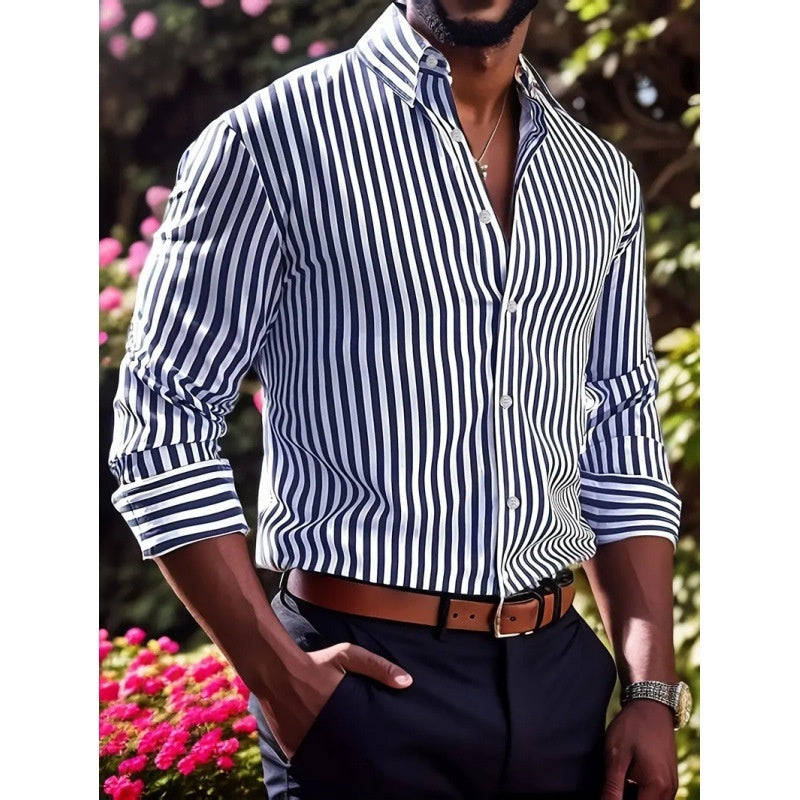 Men's Slim Fit Striped Long Sleeve Shirt for Youth
