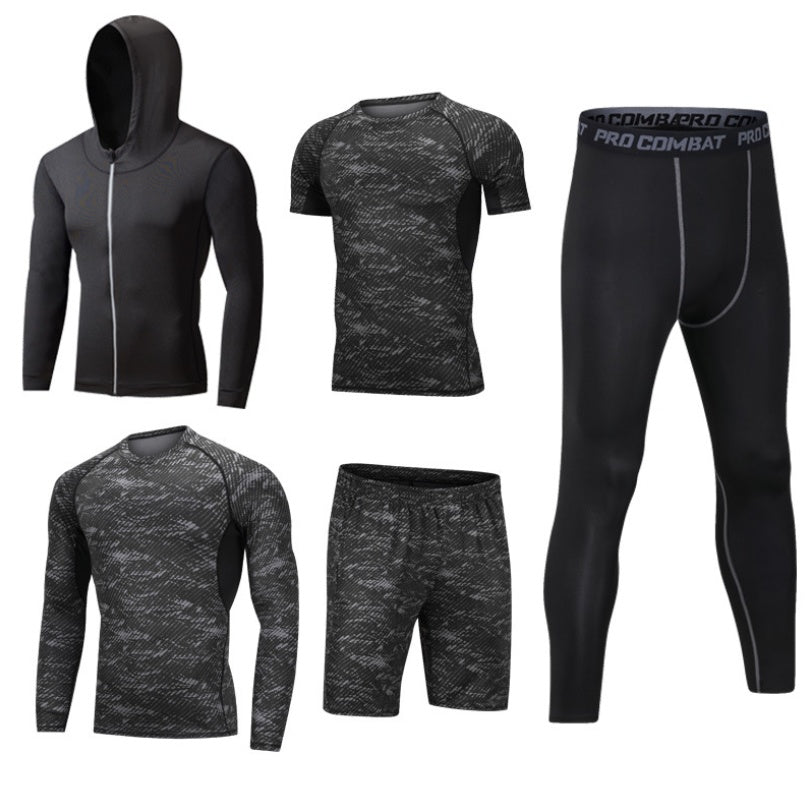 Ensemble Sport Homme Séchage Rapide à Capuche Manches Longues Pantalon Neuf Points Fitness Course à Pied