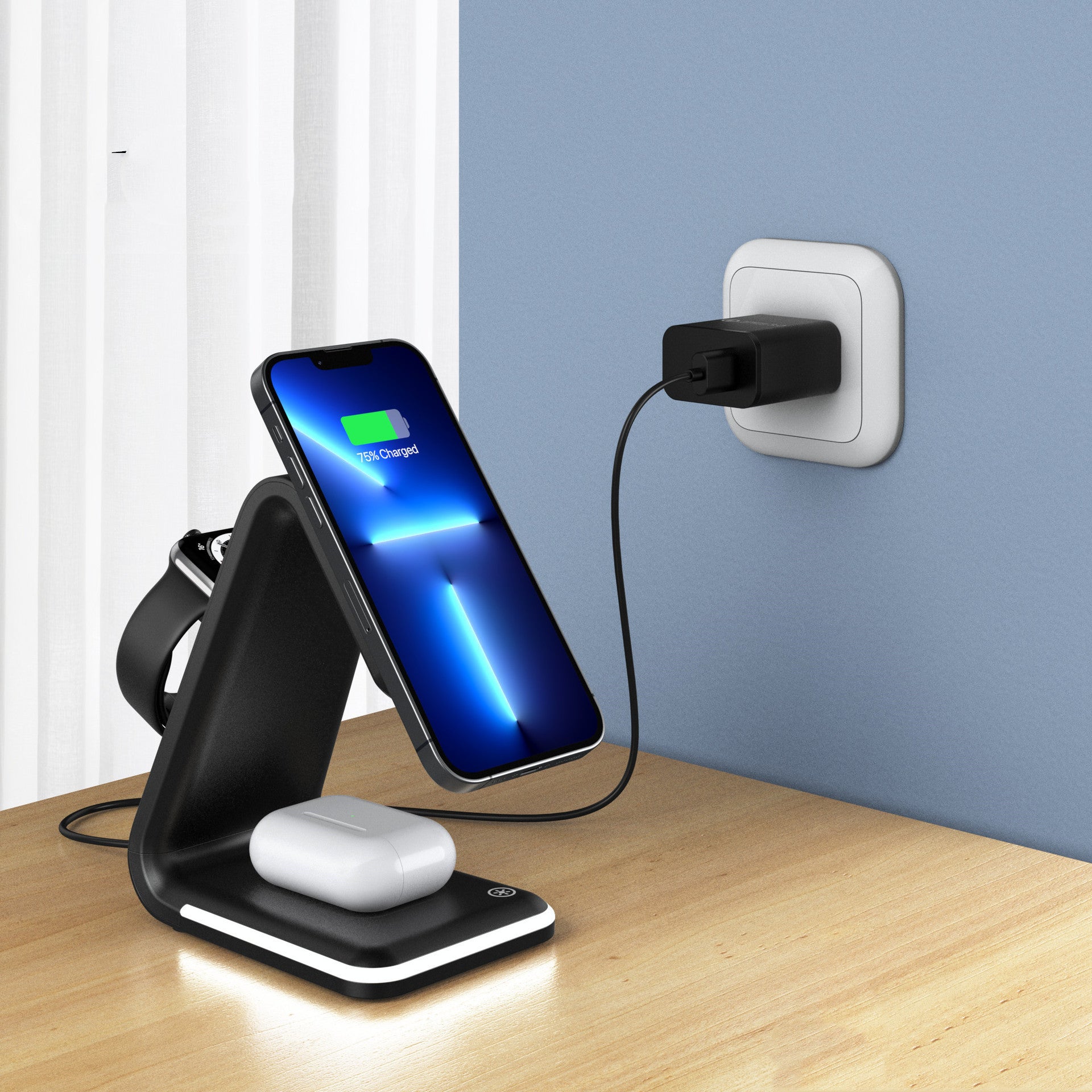 Chargeur sans fil magnétique 3-en-1 avec chargement rapide PD et témoin lumineux