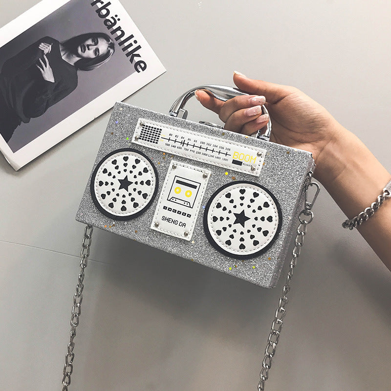 Sequins Box Radio Handbag Bright Surface Harajuku Messenger Bag 19x12x5cm
