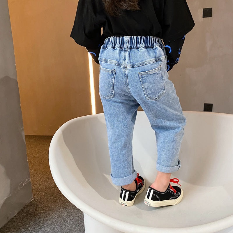 Western Style Kids Plain Jeans Trousers