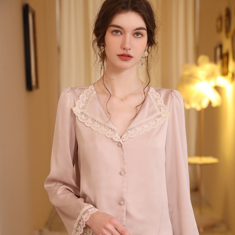 Fashionable Lapel V-Neck Homewear Set for Women