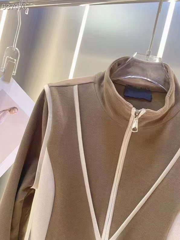 Autumn Black & Camel Top and Skirt Sports Suit for Women