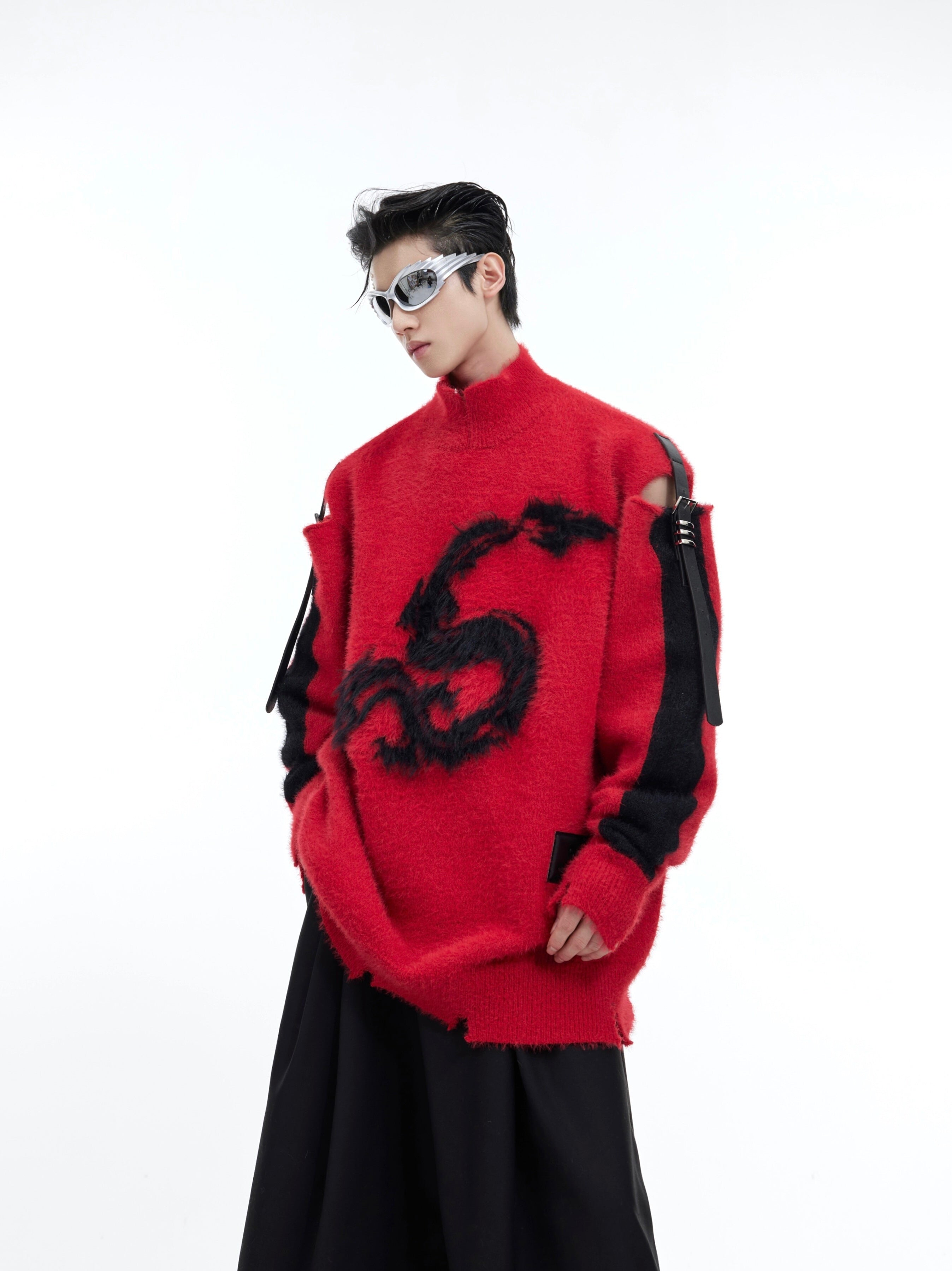 Pull ample à col rond pour homme en noir, rouge, rose - Tailles M-XL