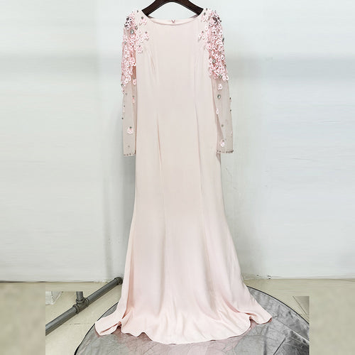 Women’s Long Mesh Sleeve Sequin Beaded Diamond-Embellished Dress