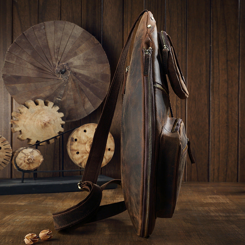 Multifunctional Men's Crazy Horse Leather Croissant Bag