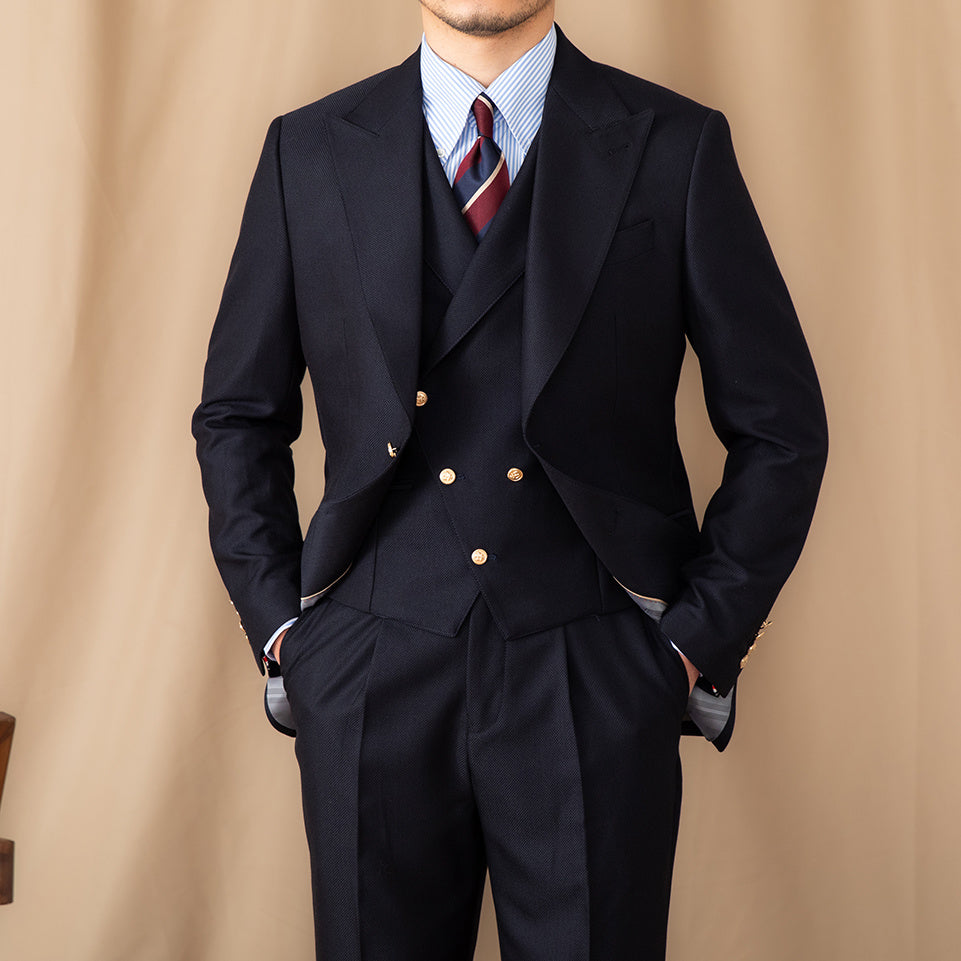 Men's Navy Blue Slim Fit Three-Piece Casual Suit