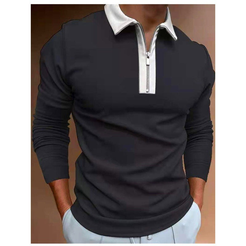 Men's Long Sleeve Zipper Lapel T-Shirt