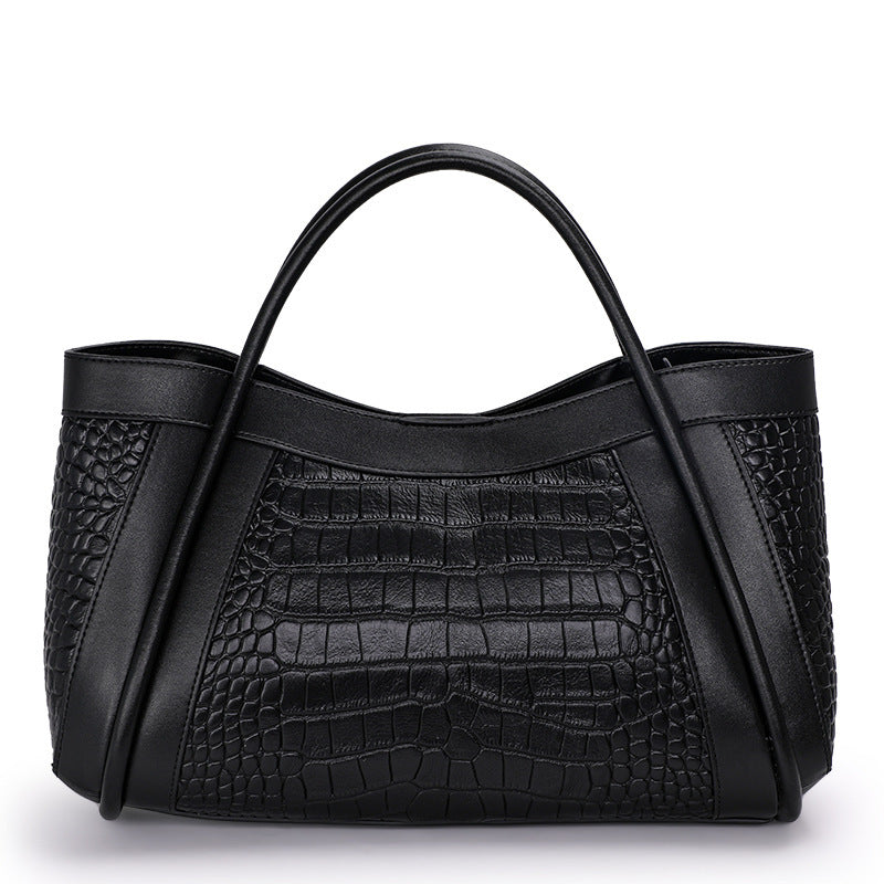 Black Genuine Leather Tote Handbag 40cm Practical Commuter Bag