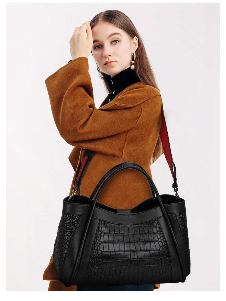 Black Genuine Leather Tote Handbag 40cm Practical Commuter Bag