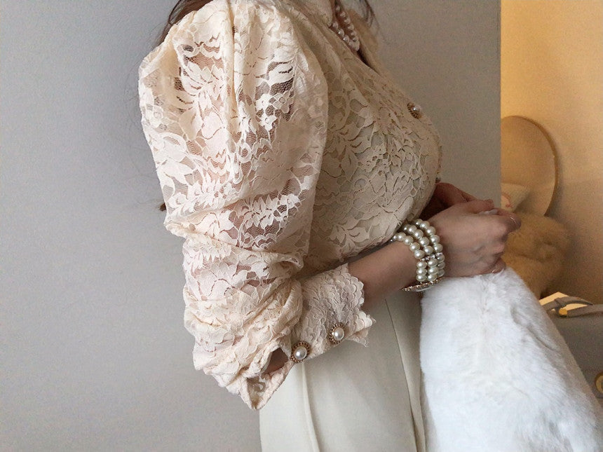 Elegant Chic Lace Stitching Long Sleeve Dress