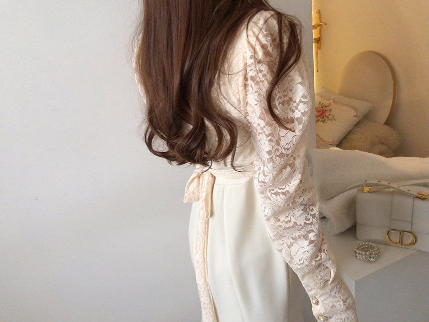 Elegant Chic Lace Stitching Long Sleeve Dress