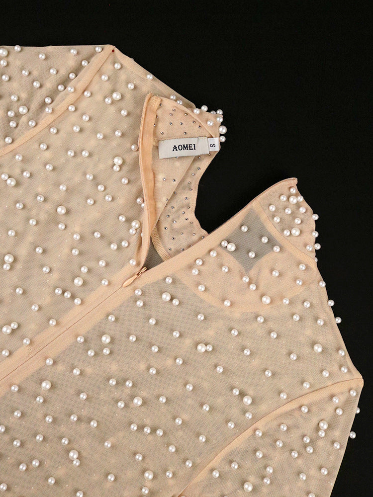 Casual Style High Waist Flattering Round-neck Short Sleeve Beaded Jumpsuit