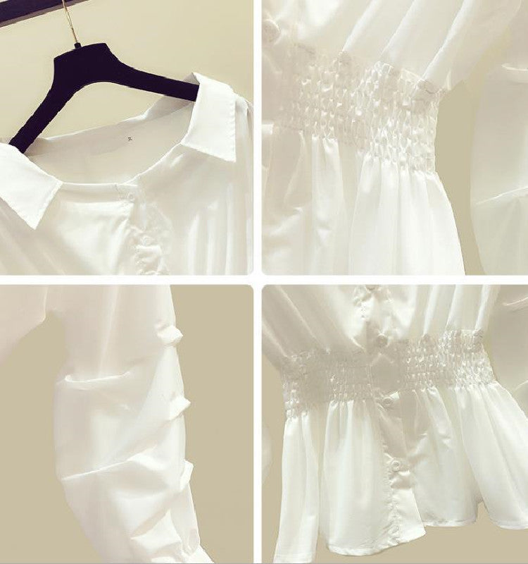 Western Style Puff Sleeve White Shirt Top for Women