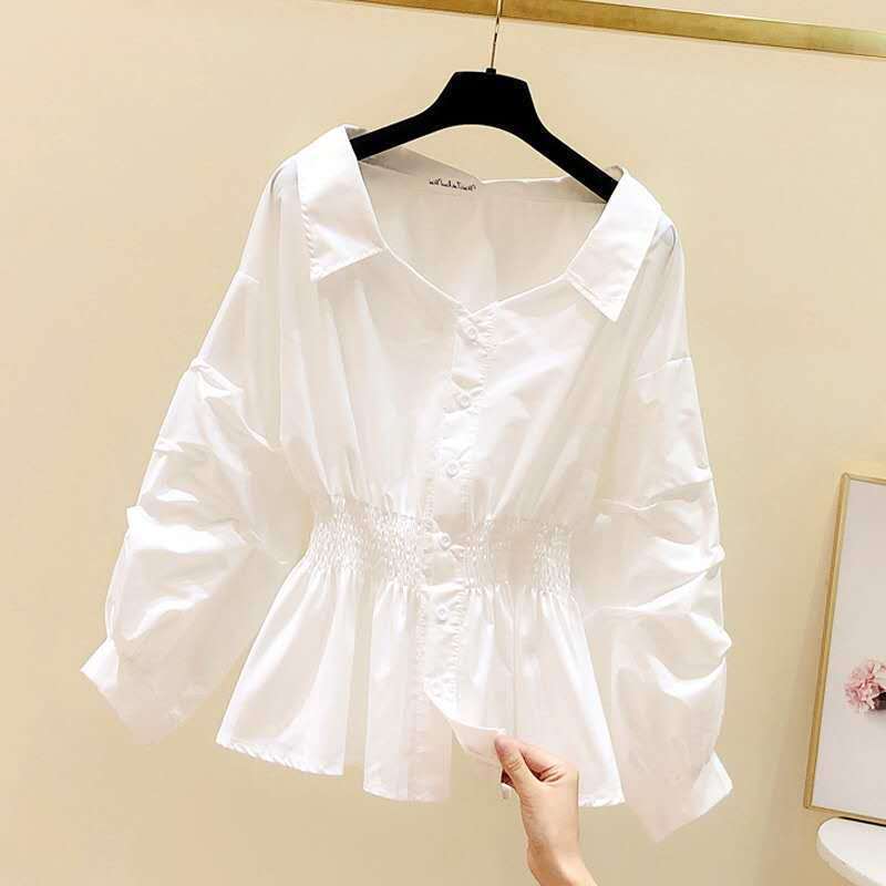 Western Style Puff Sleeve White Shirt Top for Women