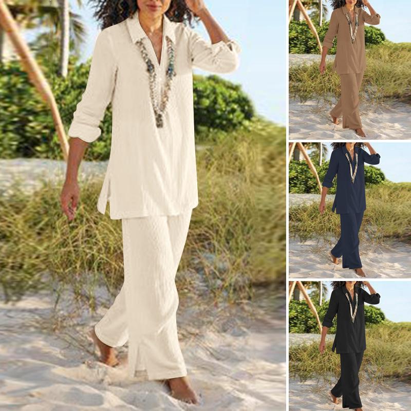 Cotton And Linen Casual Long Sleeve Loose Cotton Suit