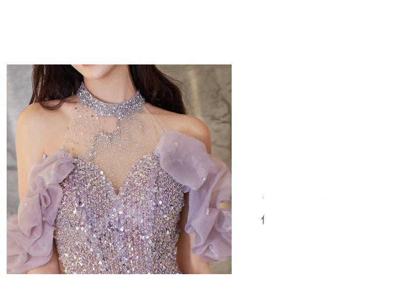 Women's Violet Halter Evening Gown French Style Polyester Sleeveless