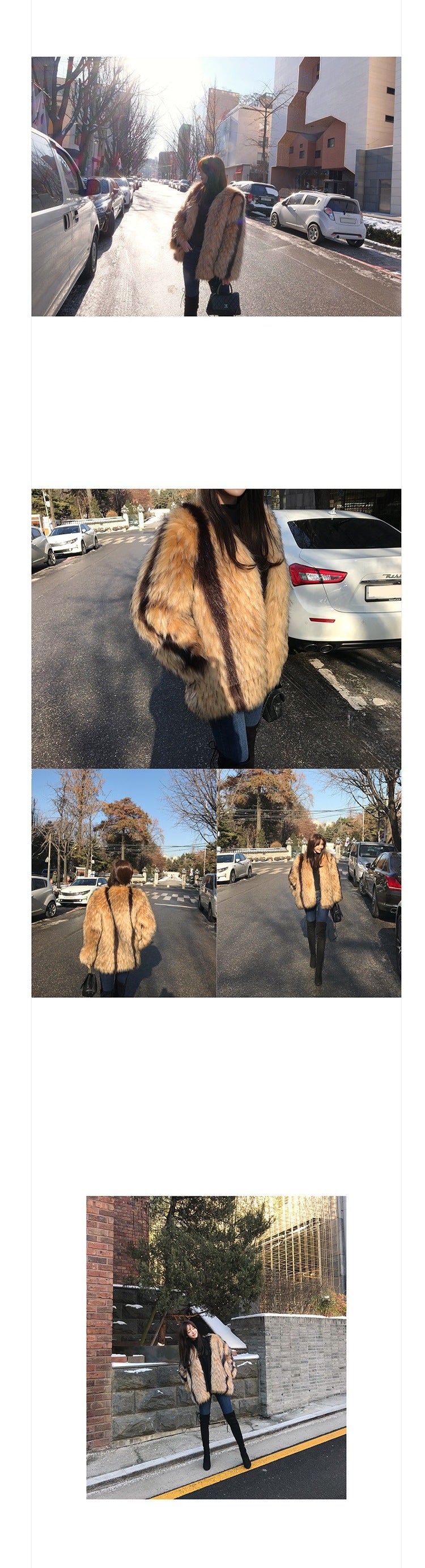 Marbled Artificial Fox Fur Coat in Mixed Color
