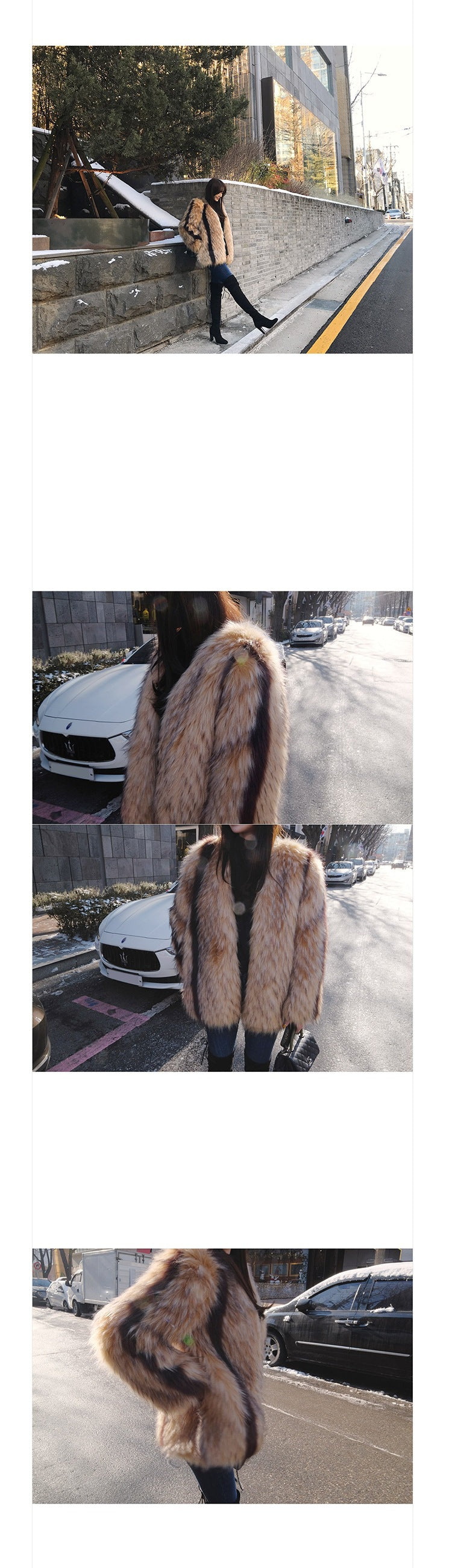 Marbled Artificial Fox Fur Coat in Mixed Color