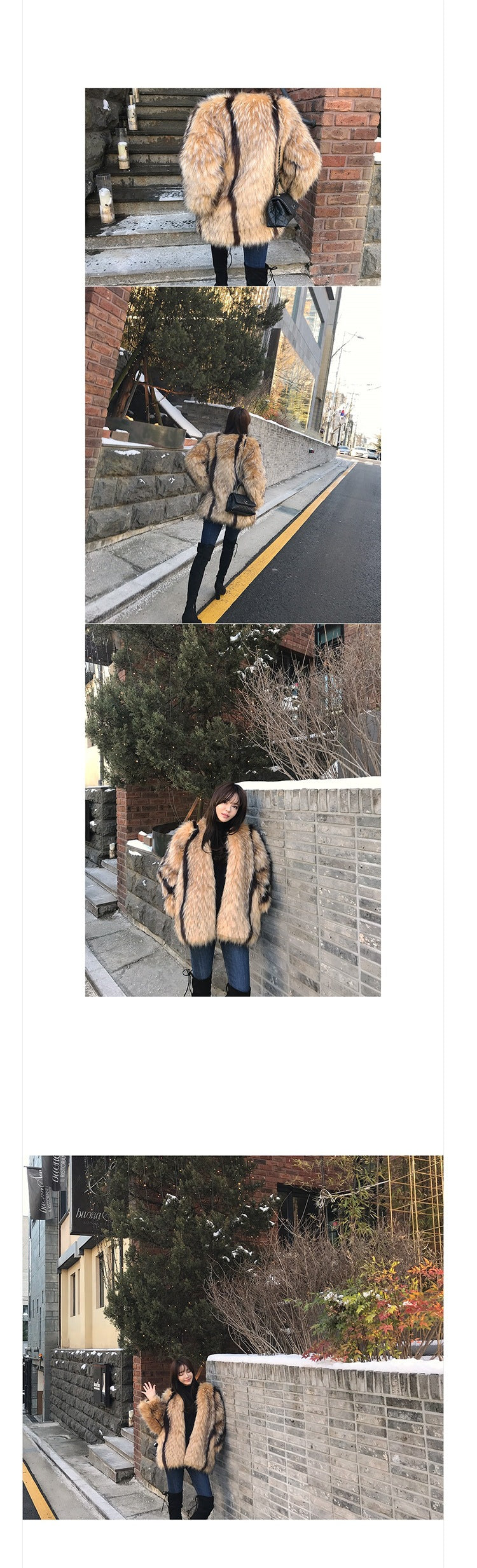 Marbled Artificial Fox Fur Coat in Mixed Color