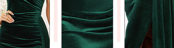 Robe longue vert foncé sans manches et asymétrique à fleurs 3D