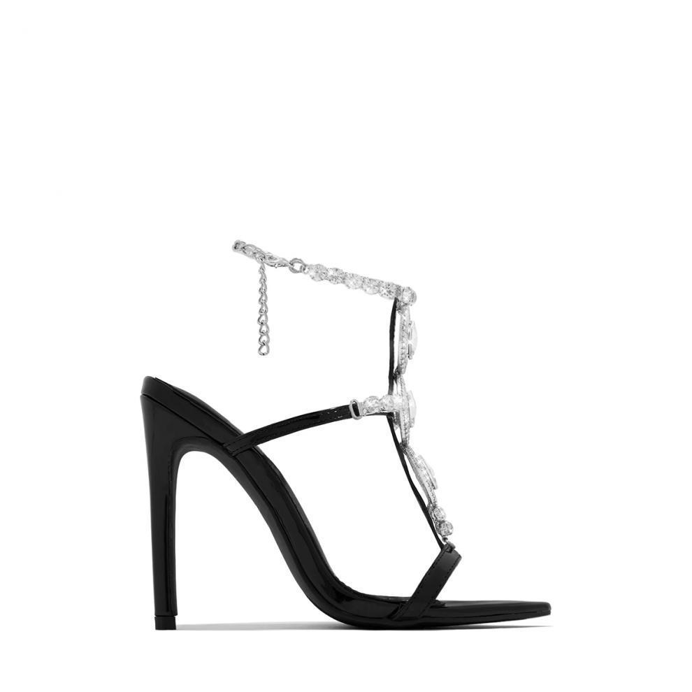 Golden Rhinestone Stiletto Sandals High Heels Pointed Toe Buckle