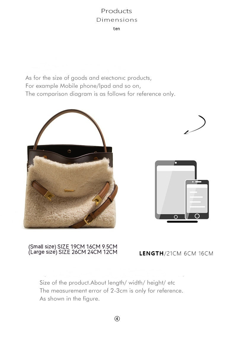 Sac bandoulière en cuir et peluche de laine d'agneau pour femmes – Mode automne-hiver