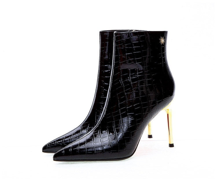 Pointed Patent Leather Stiletto High Heels Black White Sizes 34-39