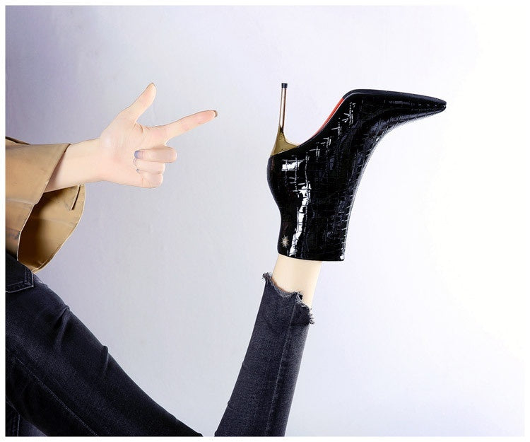 Pointed Patent Leather Stiletto High Heels Black White Sizes 34-39
