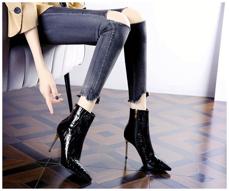 Pointed Patent Leather Stiletto High Heels Black White Sizes 34-39