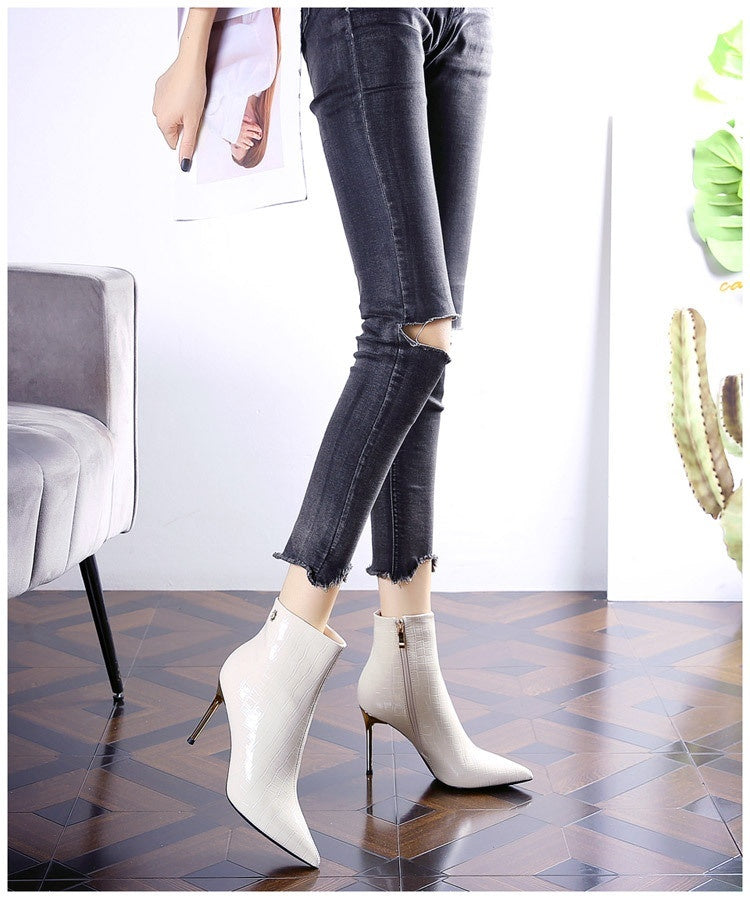 Pointed Patent Leather Stiletto High Heels Black White Sizes 34-39