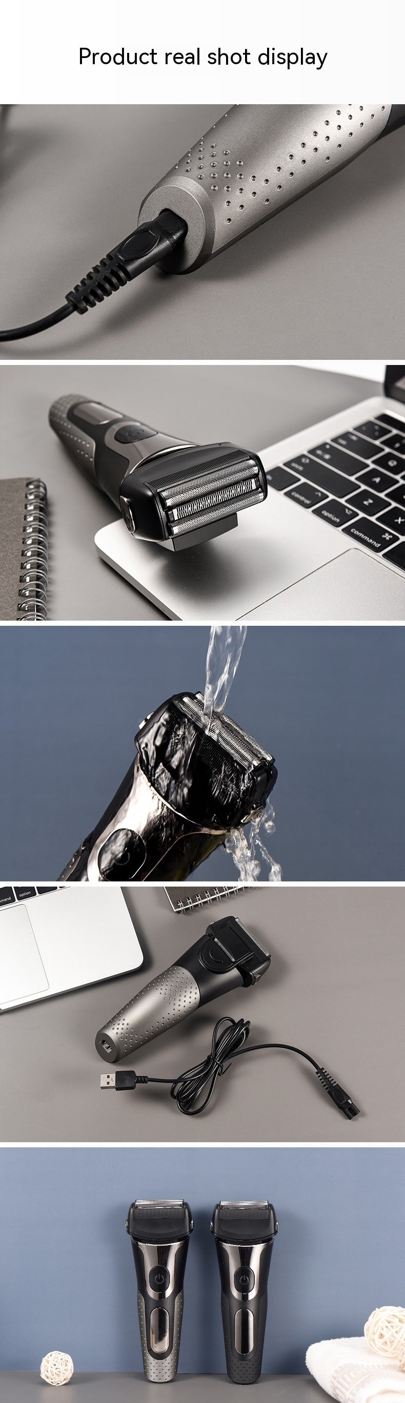 Rechargeable Men’s Reciprocating Three-Bit Floating Shaver with LED Display