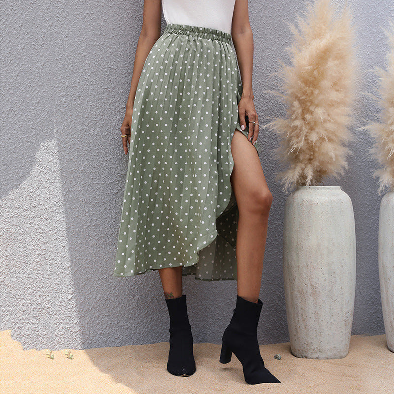 Light Green Irregular Polka Dot Skirt European American Style