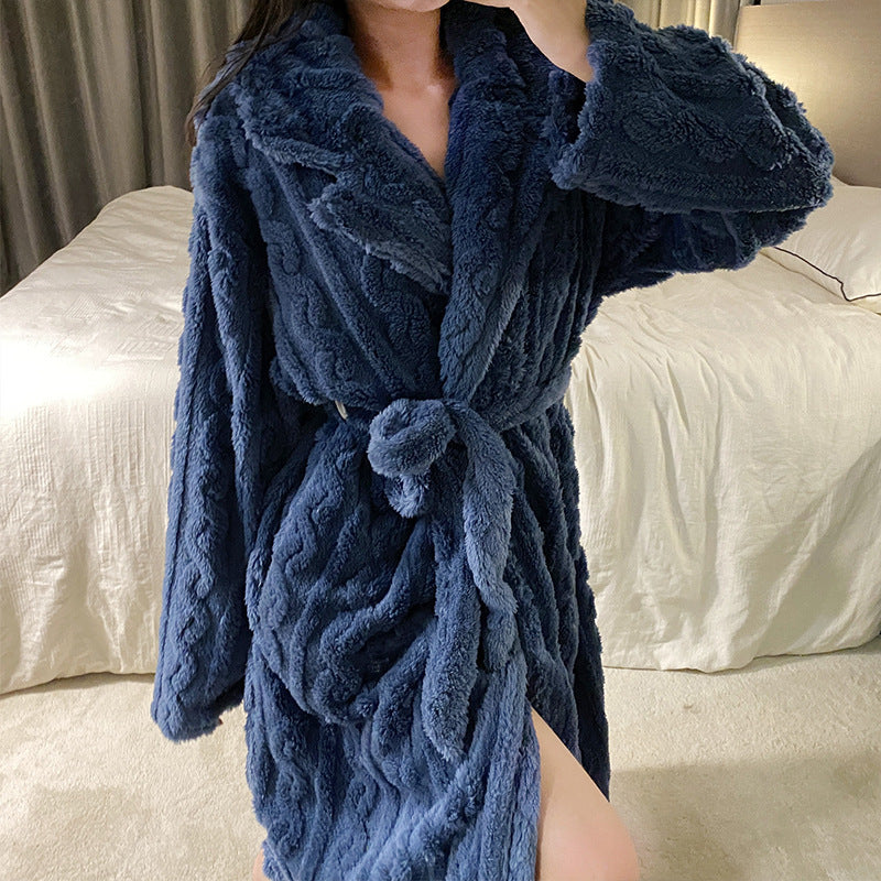 قميص نوم نسائي من الفلانيل السميك باللونين البني والأزرق، متوفر بمقاسات M-XXL