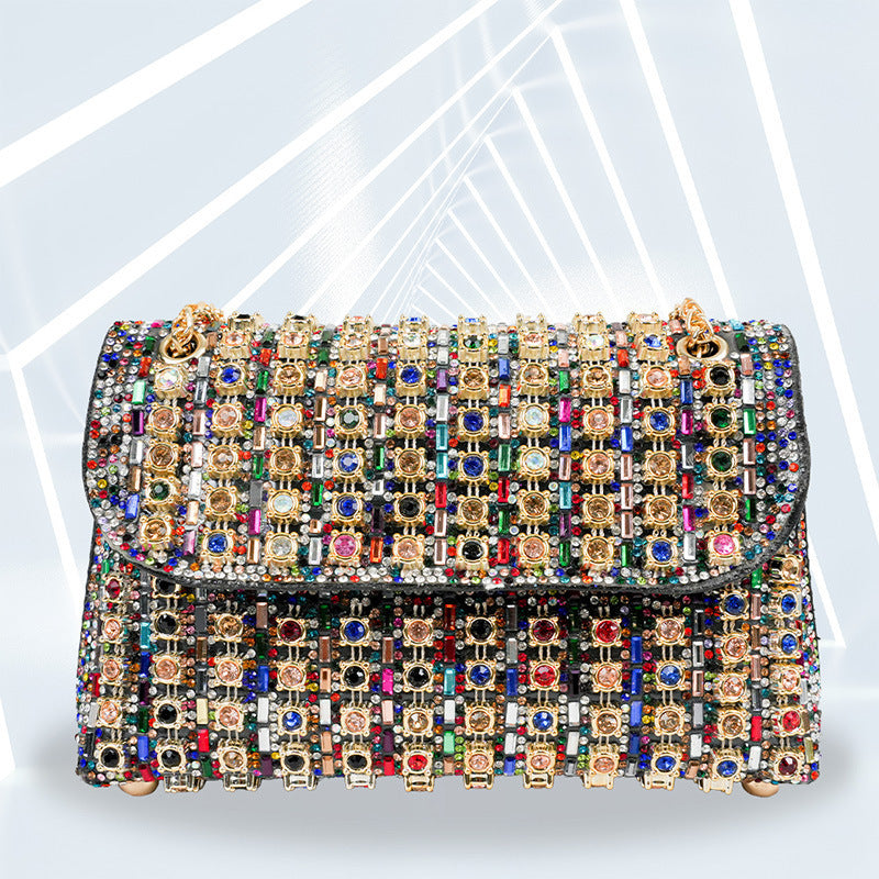Diamond Clutch Personalized Square Women's Handbag Small Medium Polyester Silver