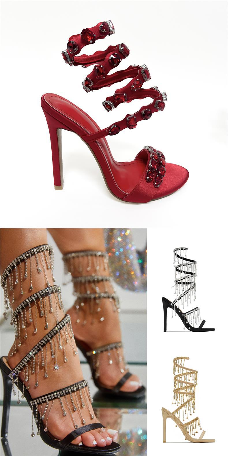 Sandales à talons aiguilles en satin noir et or avec strass, talon de 11 cm, bout carré, boucle d'été