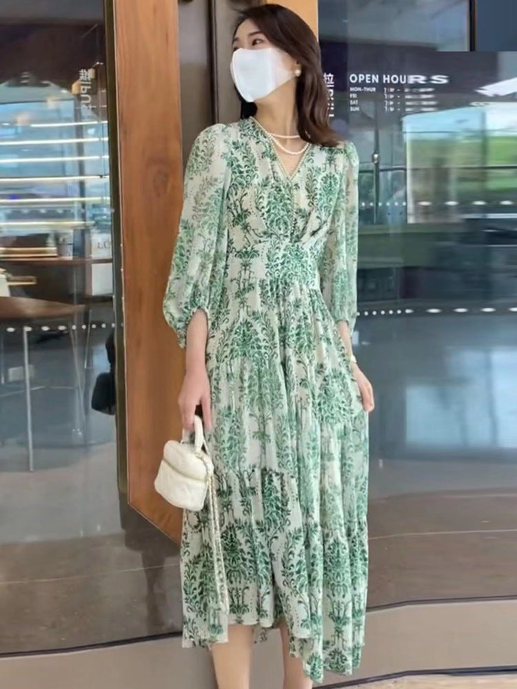 French Women Floral Dress For Summer And Autumn