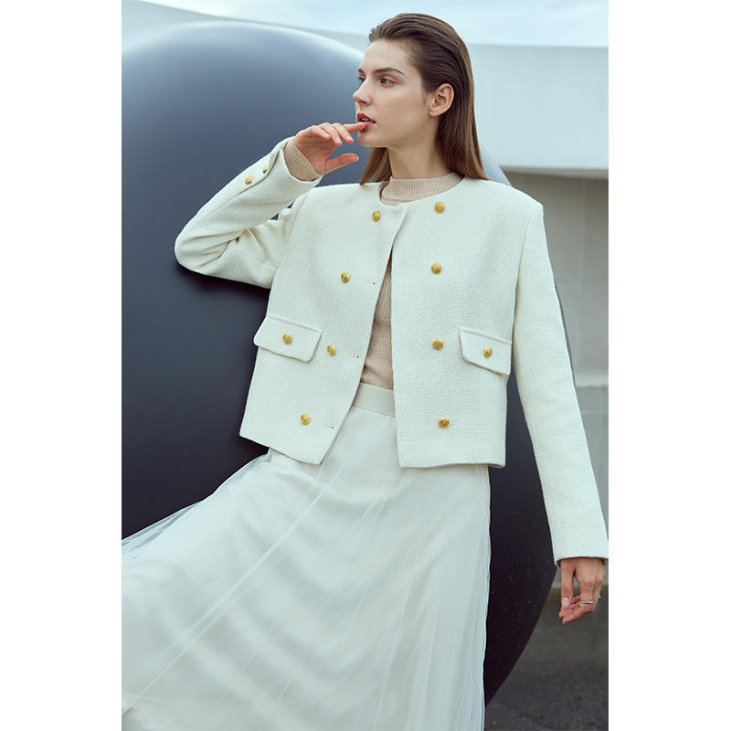 Veste courte de printemps ample à double boutonnage et col rond pour femme