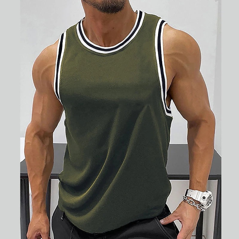 Gilet de fitness côtelé à col rond, couleur unie pour homme
