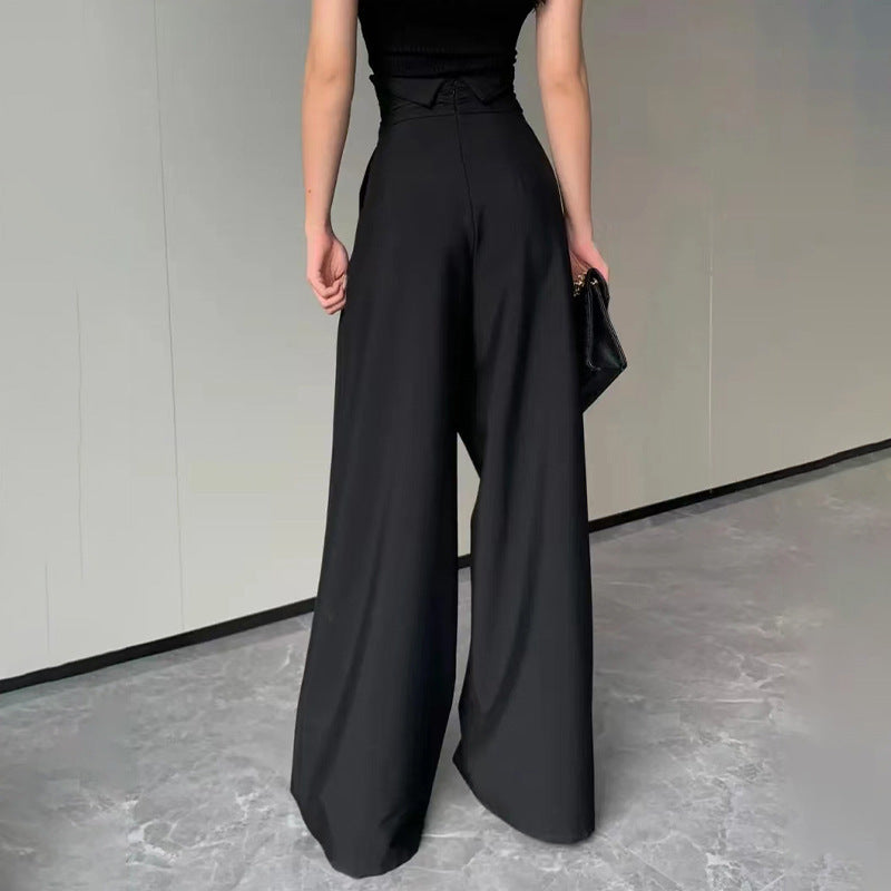 Pantalon ample noir taille haute à drapé pour femme