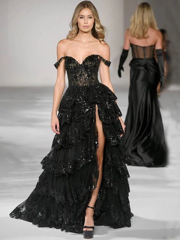 Black Satin Sleeveless Banquet Party Dress